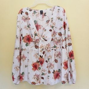 Plus Size Long-sleeved Floral Peplum Blouse 1XL